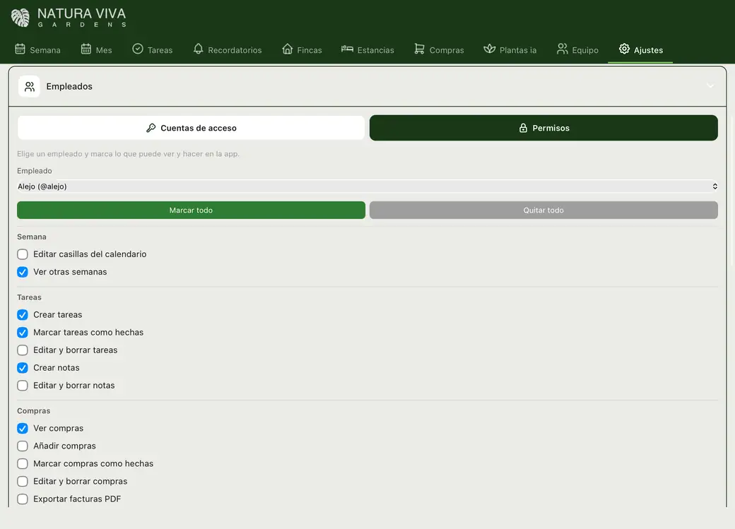 Pantalla de permisos: qué puede hacer cada empleado