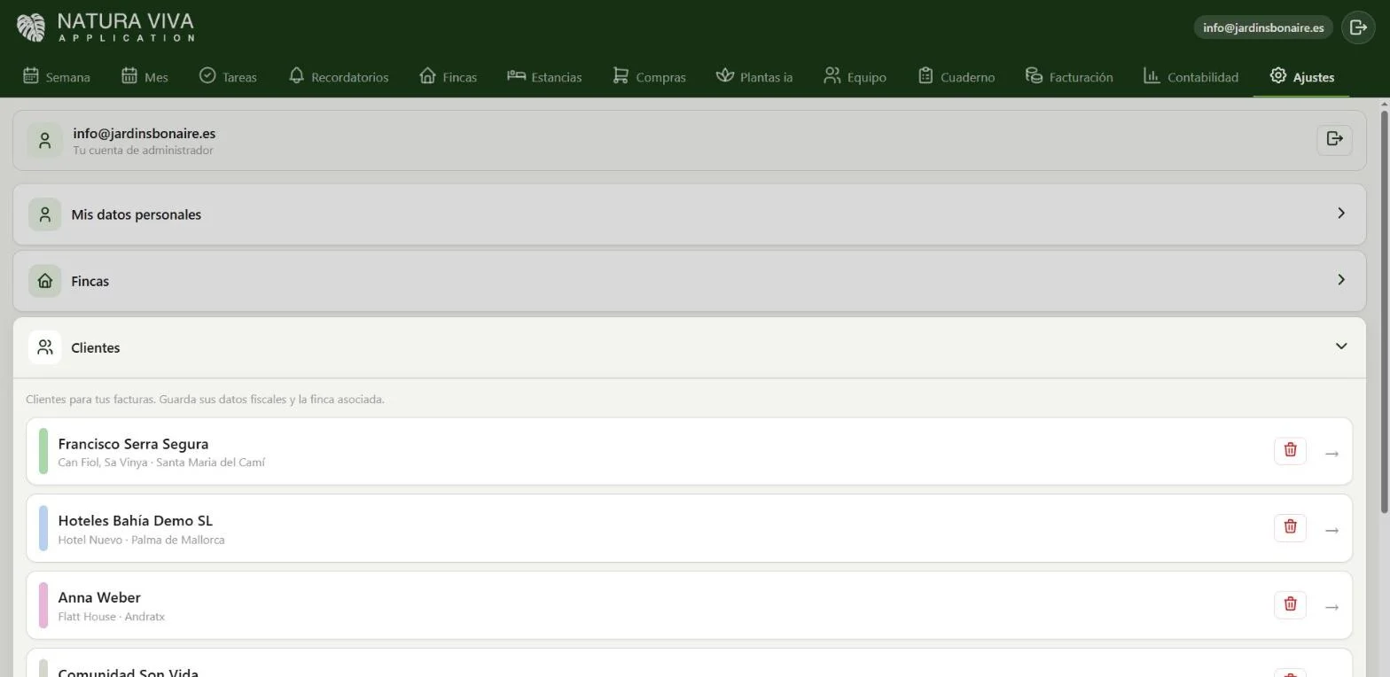 Pantalla de clientes en la app Natura Viva