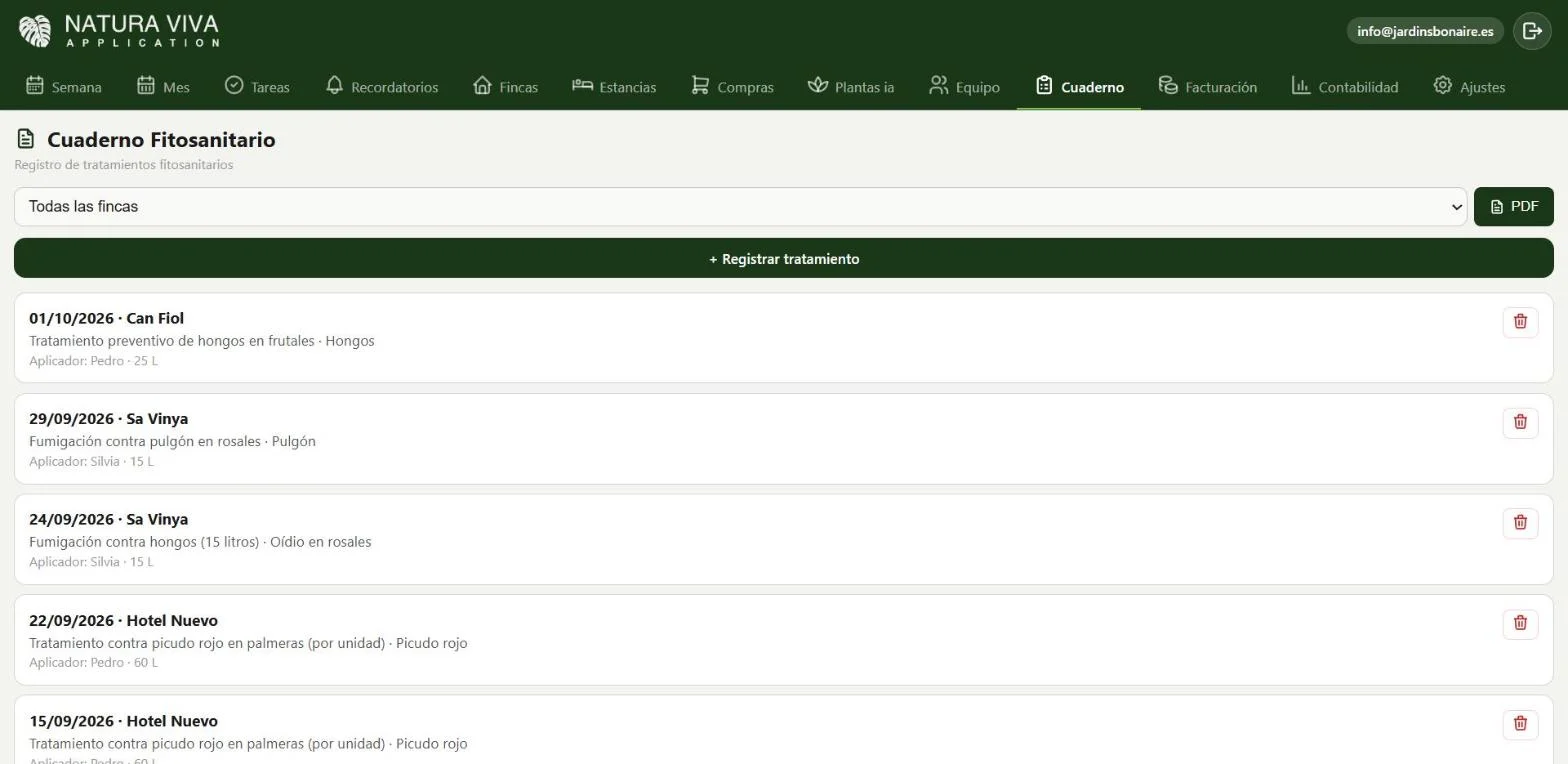 Pantalla de cuaderno en la app Natura Viva